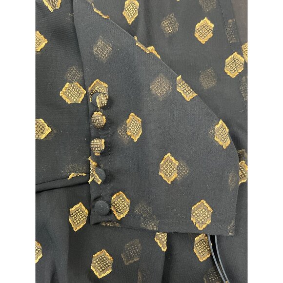 Chelsea- 28 Women Black & Gold Wrap Blouse With Geometric Print Button Sz S- New - Picture 5 of 9